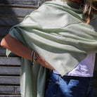 Plain 100% pashmina shawl, soft and lightweight, available in 22 colours, draped to show the fine weave