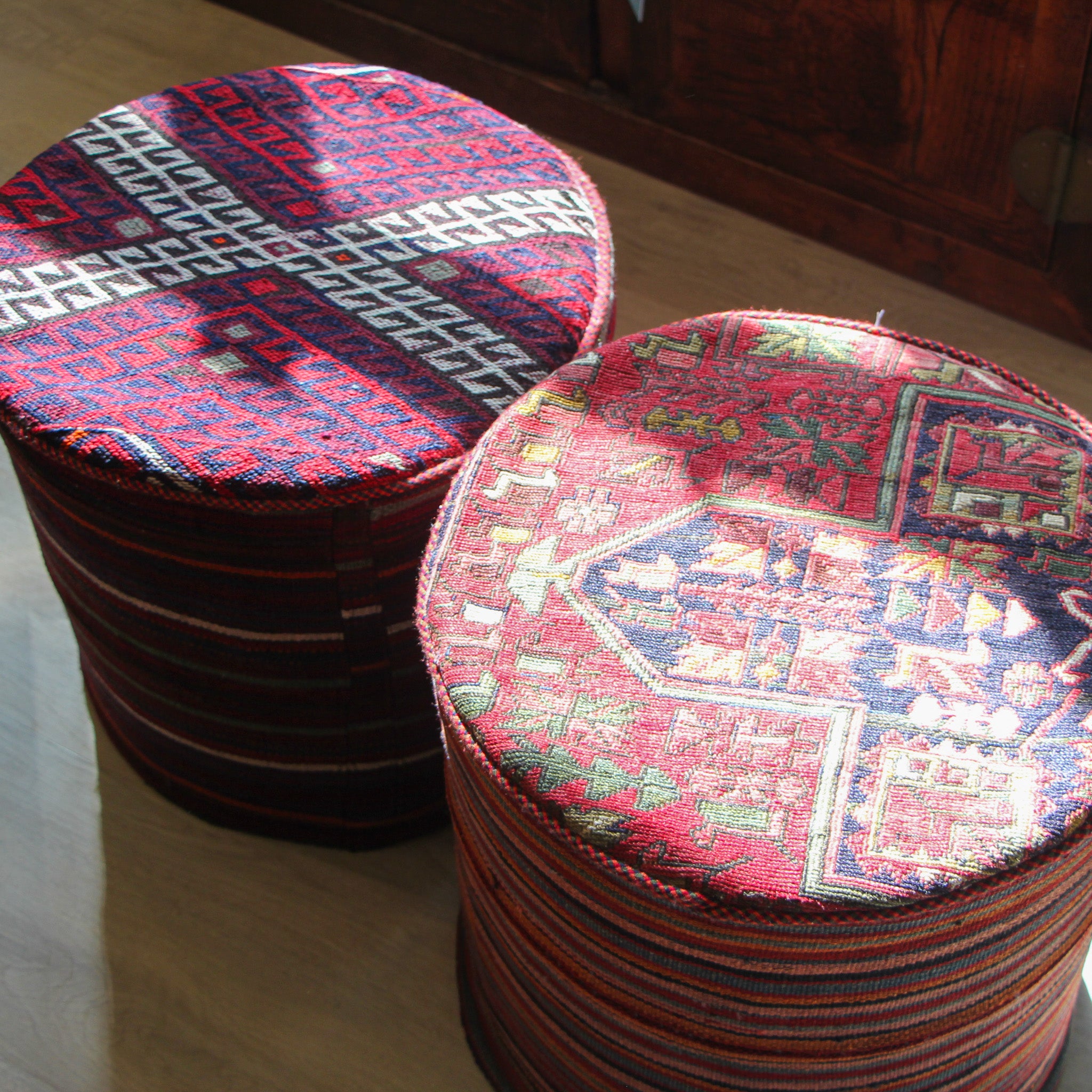 Pouf cover in upcycled antique rug, wool, 44 x 40 cm