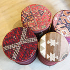 Pouf cover in upcycled vintage carpet, wool exterior, 44 x 40 cm