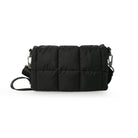 Quilted crossbody bag in recycled polyester with adjustable strap, magnetic buttons and zip, by Ceannis