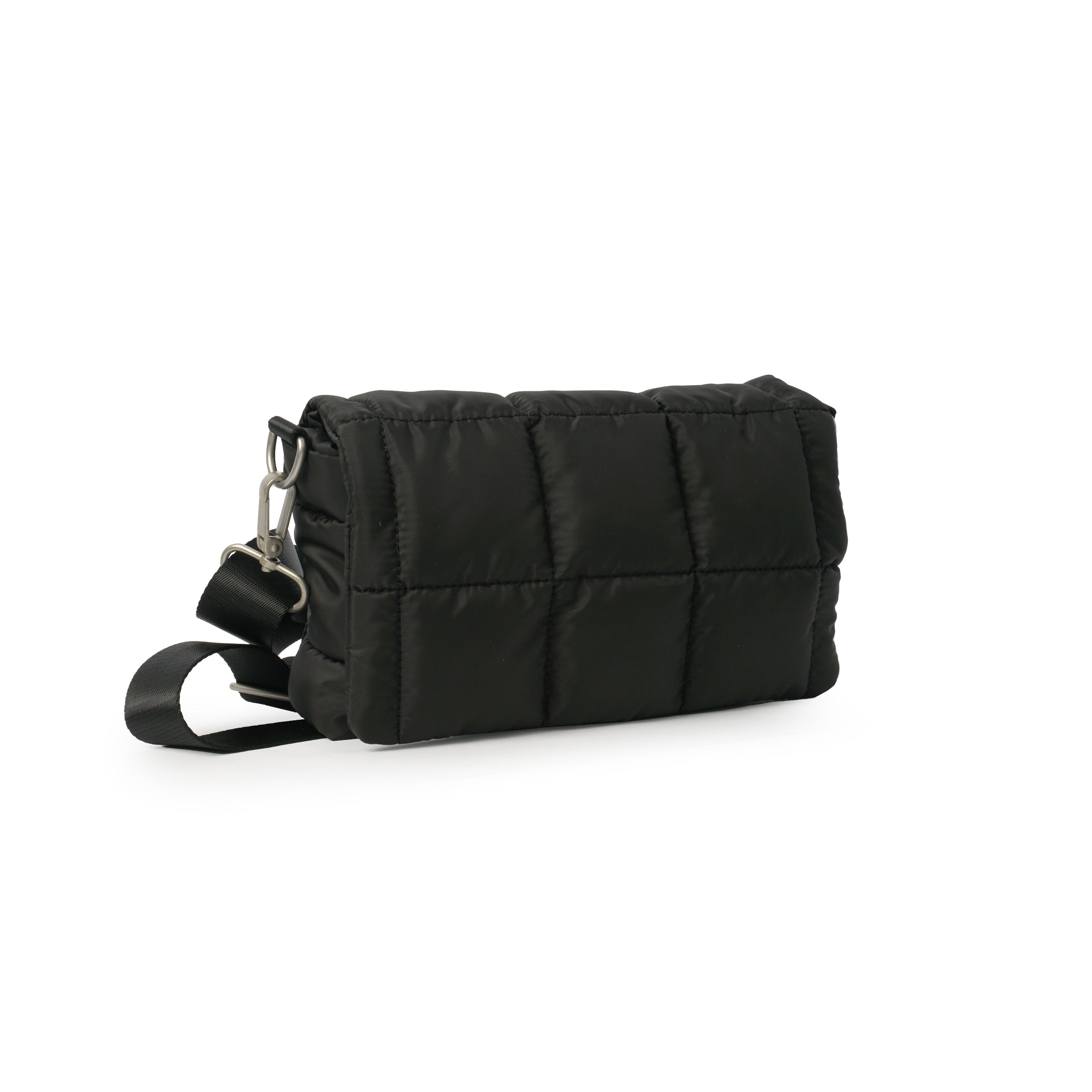 Lightweight quilted crossbody bag in recycled polyester, 27 x 20cm excluding strap, detail view of quilting