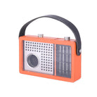 Radio Table Set, retro radio leather case, brushed steel accessories, detail