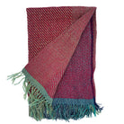 Red handwoven striped throw, silk and linen, detail