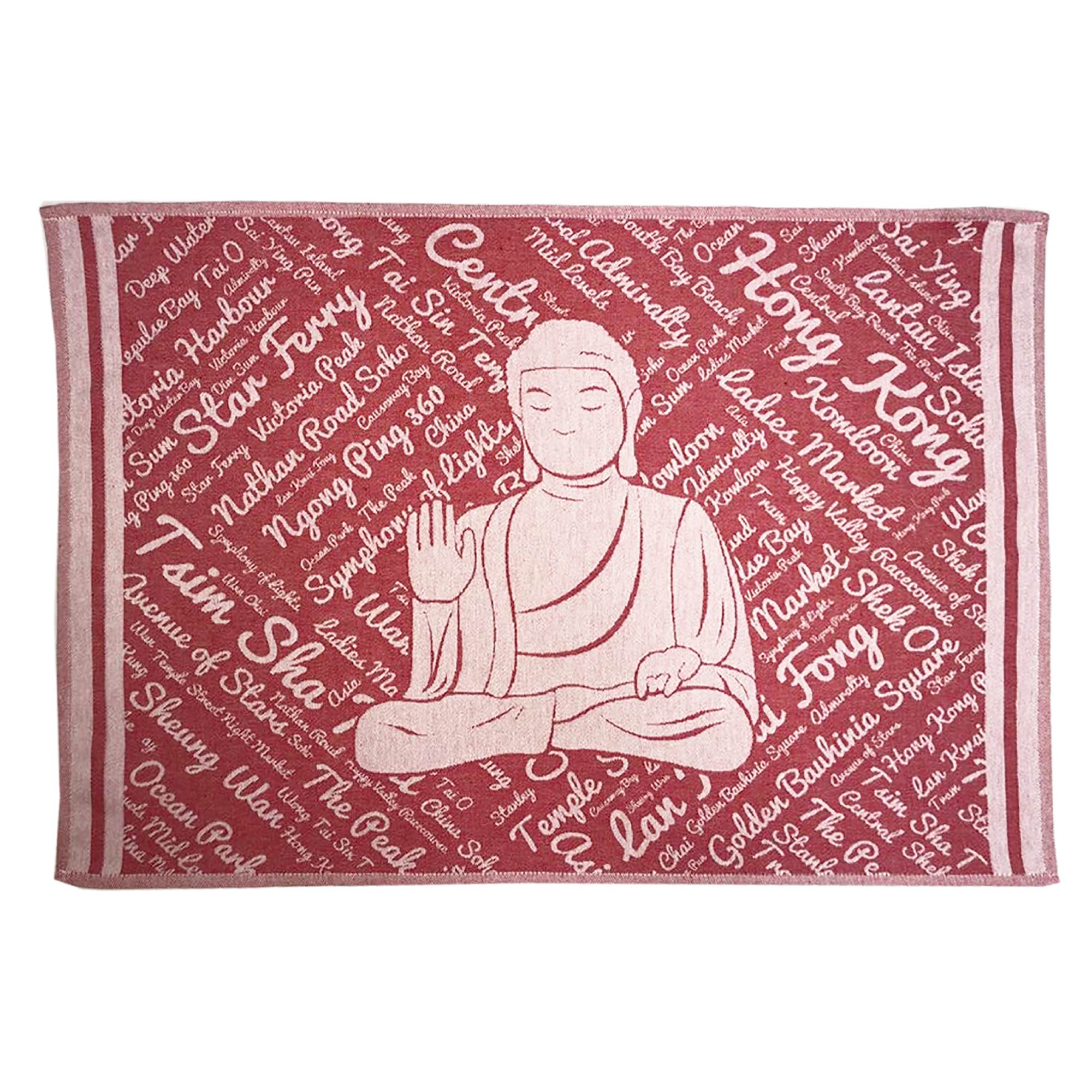 Red Hong Kong themed tea towel, cotton, design detail