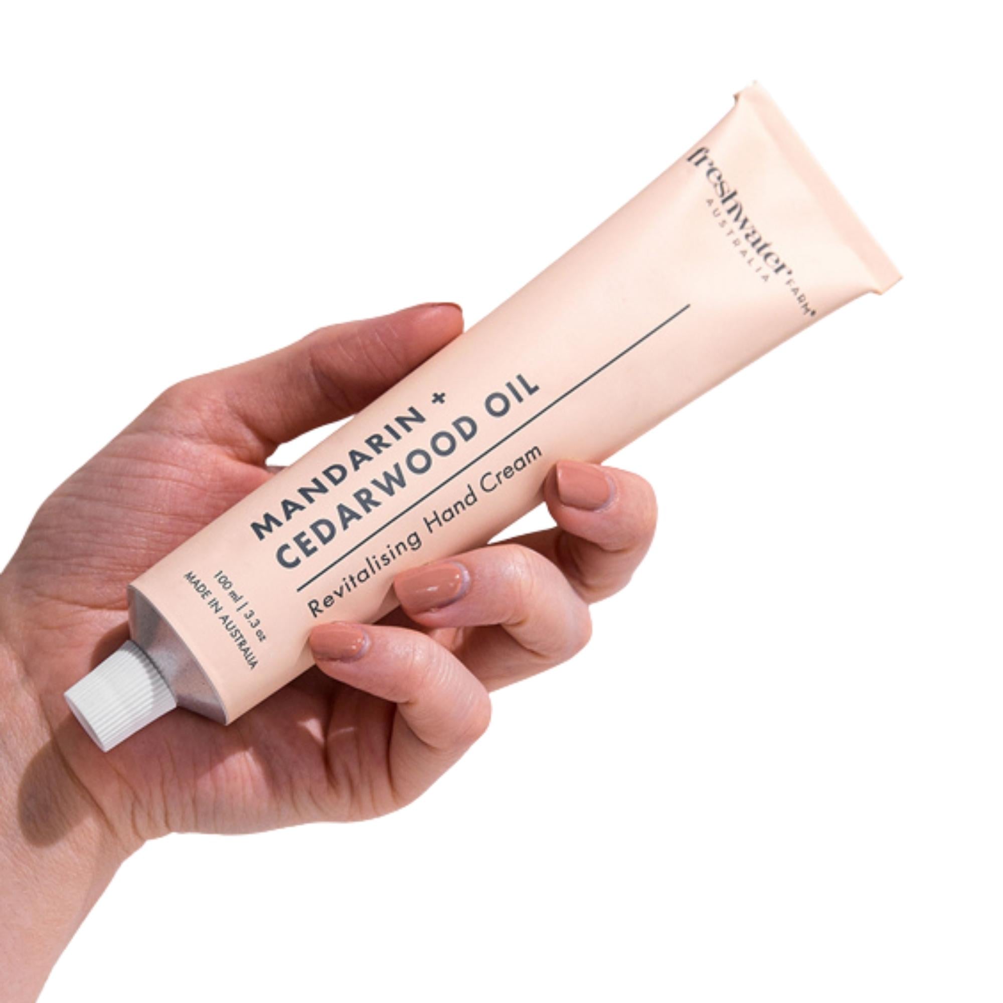 Revitalising Mandarin and Cedarwood hand cream, 100g tube, naturally derived, vegan