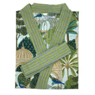 Paradise Green and Purple block print cotton robe, tropical pattern, one size
