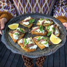 Sthal fig pizza serving plate, white stoneware, detail