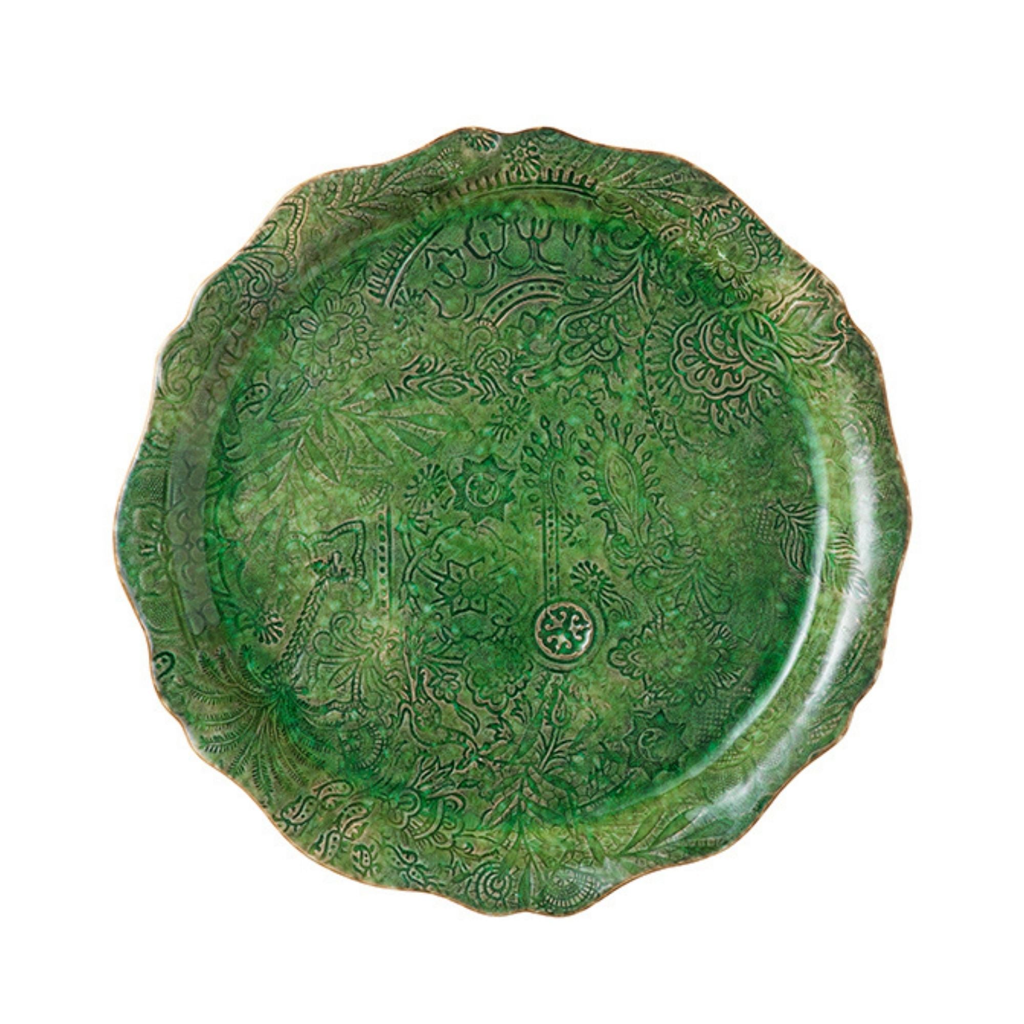 Round Sthal ceramic pizza plate in seaweed, 34cm white stoneware, made in Portugal