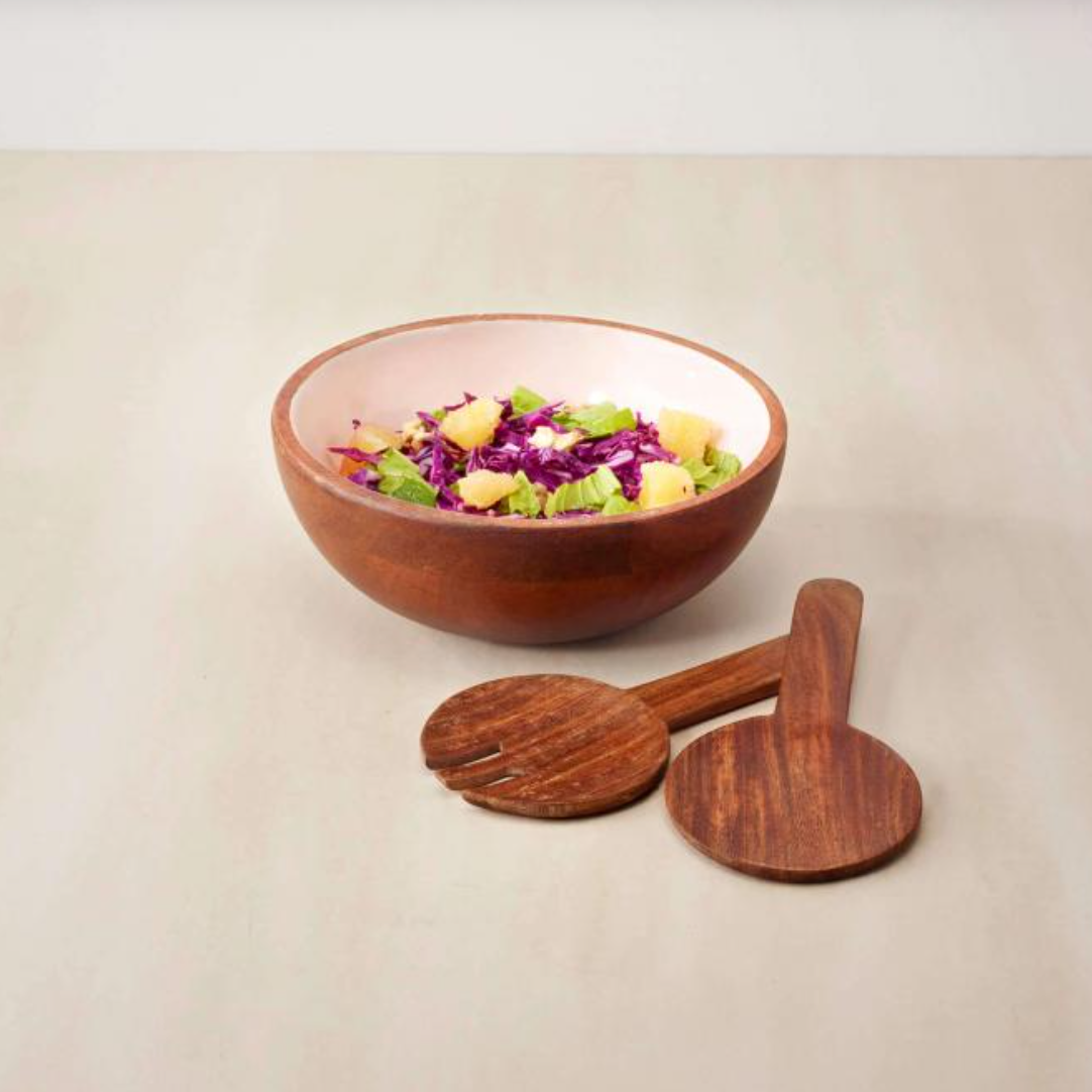 Sheesham wood salad servers, set of 2, detail