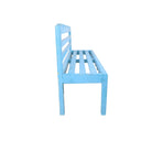 Small turquoise teak bench, side view