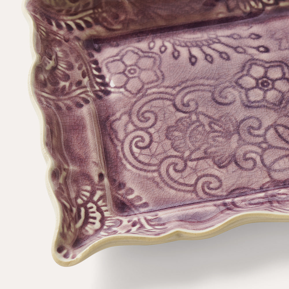 Sthal appetizer plate in lavender ceramic, rectangular, made in Portugal