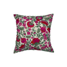 Suzani Bright Flower linen cushion, hand embroidered in red, pink and green, 45 x 45cm
