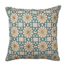 Suzani Teal Silk Sitara linen cushion, detail of silk embroidery