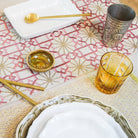 Suzani Pink Silk Sitara linen runner, styled view