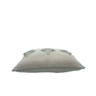 Suzani Sitara linen cushion, teal silk piping detail