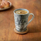 Tall carbon ceramic coffee mug with a wooden lid coaster, 350 ml
