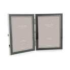 Enamel double frame in chiffon grey by Addison Ross, holds two 5 x 7 inch portraits in portrait