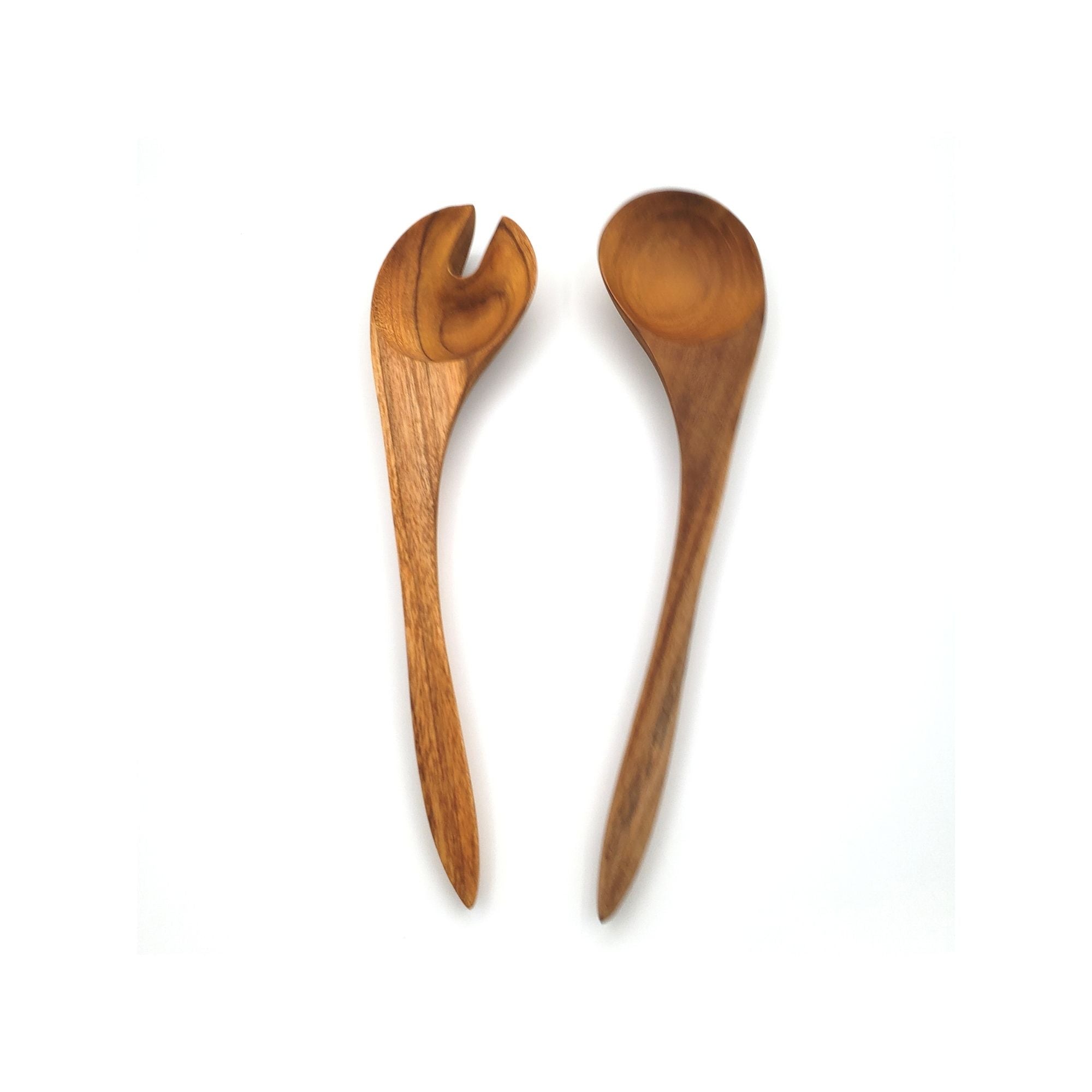 Teak wood salad servers, set of 2, detail