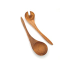 Teak salad serving set, natural wood, side view
