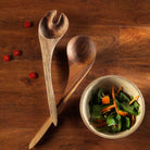 Teak salad serving spoon and fork set of 2, handcrafted