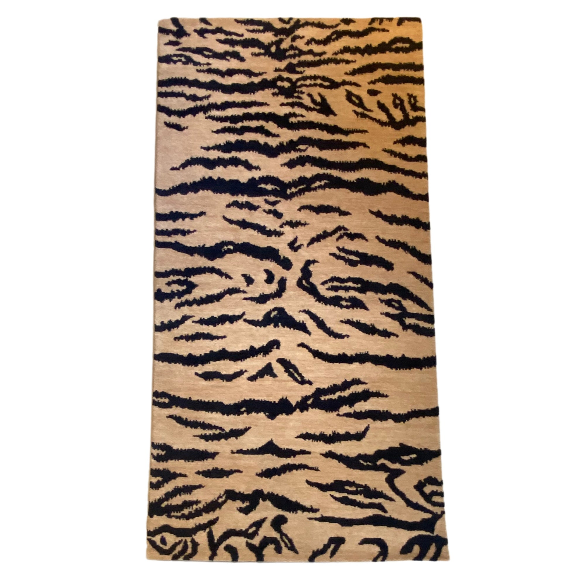 Tiger stripe hand-knotted Tibetan wool rug, 91 x 186cm