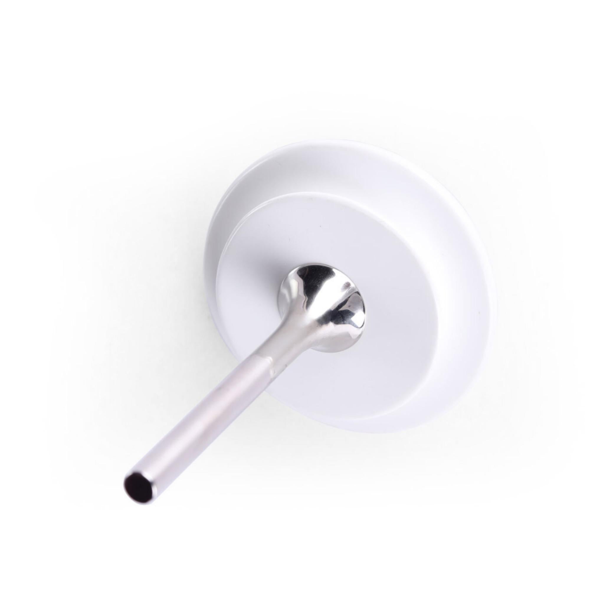 Tip-Top white lacquered spinning top, nickel features, detail
