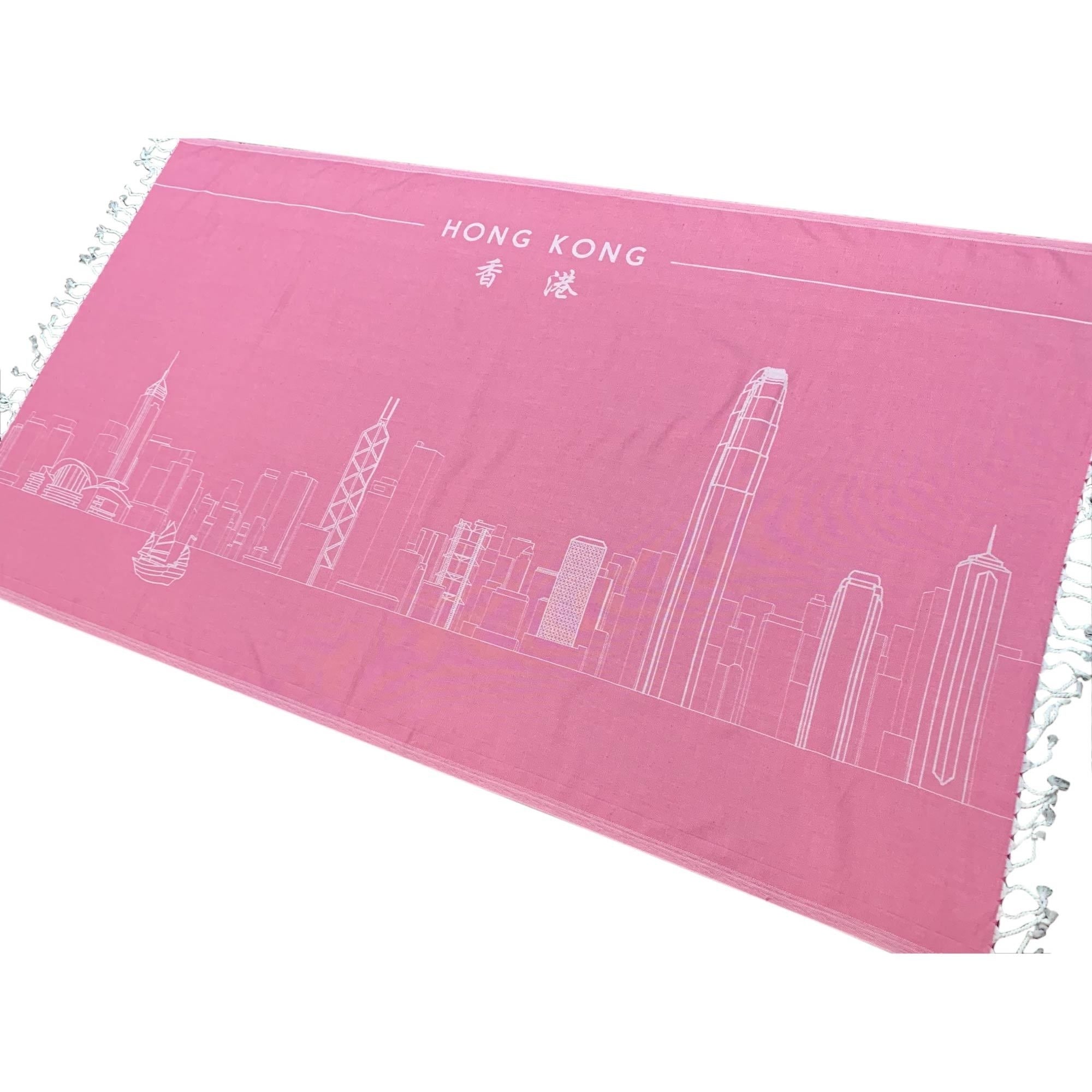 Hong Kong skyline cotton towel, woven skyline design detail