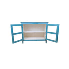 Turquoise painted teak glass-front cabinet, styled