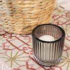 Ribbed glass tea light holders in smoke, set of three