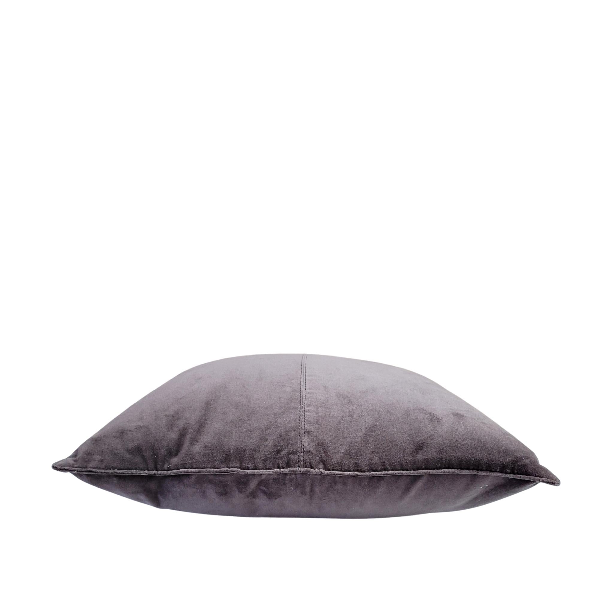 Charcoal velvet cushion cover, soft cotton, styled
