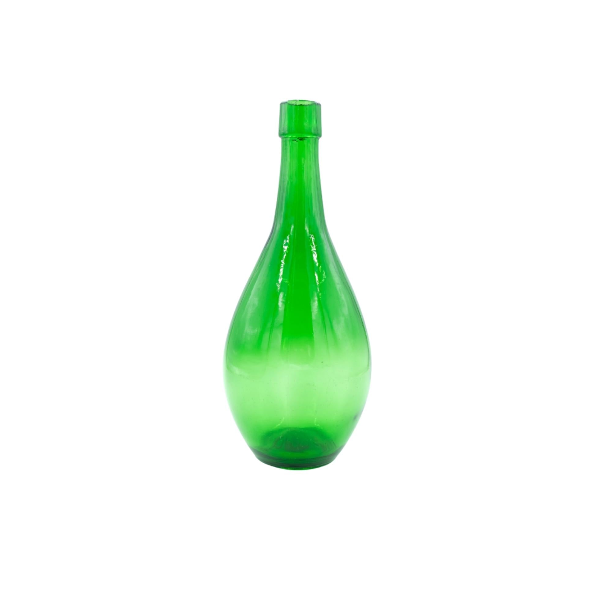 Vintage green glass bottle by All'origine, mouth and machine blown