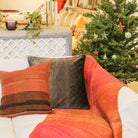 Warm red handwoven silk and linen throw, detail, India