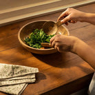 Small mango wood salad serving spoons, set of two, detail view