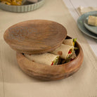 Upper Crust hand-carved mango wood roti box with floral lid, 22 x 22 x 8cm